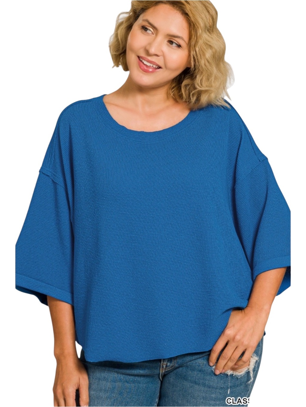7168. PLUS DOUBLE KNIT EXPOSED SEAM CURVED HEM SHORT SLEEVE TOP